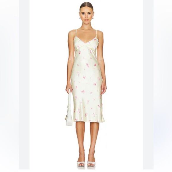 NWT Tularosa Molly Midi Dress Country Floral lingerie slip yellow Revolve XS - Picture 2 of 13